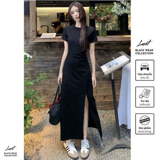 Đầm nữ body thiết kế ngắn tay dáng dài LUST Váy body nữ ôm xẻ tà tôn dáng phong cách sang chảnh T916