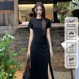 Đầm nữ body thiết kế ngắn tay dáng dài LUST Váy body nữ ôm xẻ tà tôn dáng phong cách sang chảnh T916