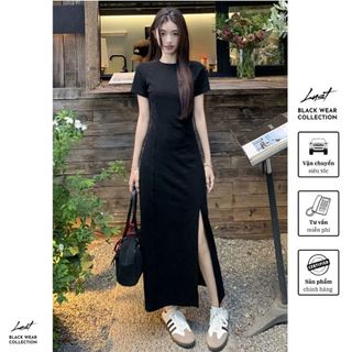 Đầm nữ body thiết kế ngắn tay dáng dài LUST Váy body nữ ôm xẻ tà tôn dáng phong cách sang chảnh T916
