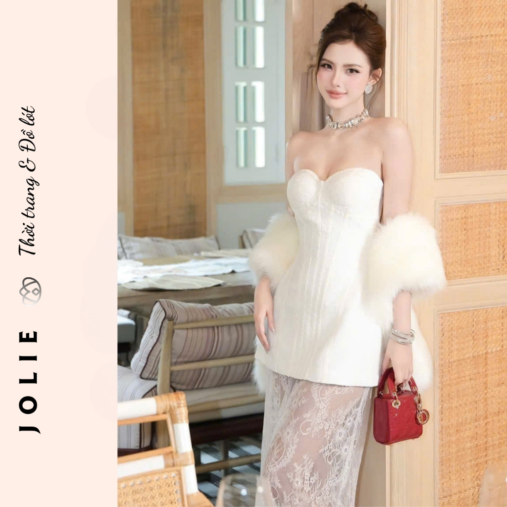 Đầm Thiết Kế JOLIE Trắng Cúp Ngực Ôm Dáng Corset Dáng Ngắn Dự Tiệc Sang Trọng