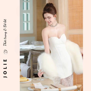 Đầm Thiết Kế JOLIE Trắng Cúp Ngực Ôm Dáng Corset Dáng Ngắn Dự Tiệc Sang Trọng