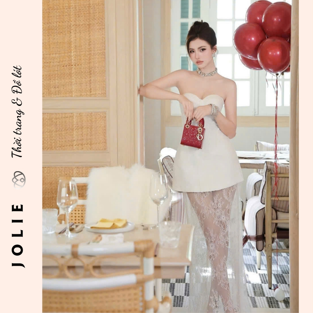 Đầm Thiết Kế JOLIE Trắng Cúp Ngực Ôm Dáng Corset Dáng Ngắn Dự Tiệc Sang Trọng