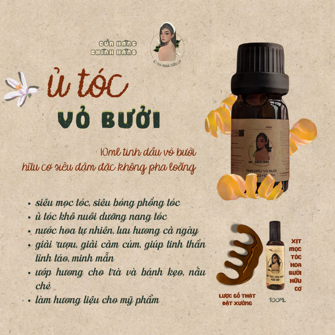 [𝟭𝟬𝗵𝗮buoihuuco] 10 ml Ủ TÓC VỎ BƯỞI - 100% tinh dầu vỏ bưởi hữu cơ siêu đậm đặc giúp Mọc Tóc Nhanh
