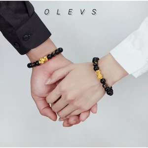OLEVS Nguyên bản Vòng tay Tỳ Hưu Obsidian và Vàng hút tài lộc may mắn