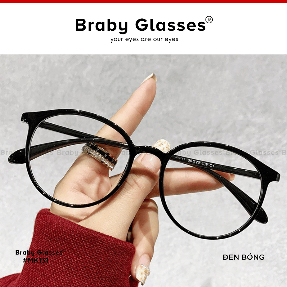 Gọng kính cận mắt tròn thời trang nam nữ Braby Glasses chất liệu nhựa dẻo đơn giản và trẻ trung MK131