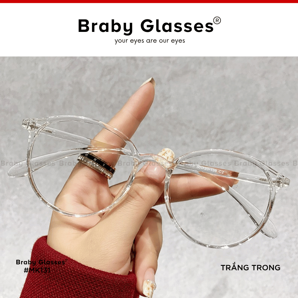 Gọng kính cận mắt tròn thời trang nam nữ Braby Glasses chất liệu nhựa dẻo đơn giản và trẻ trung MK131