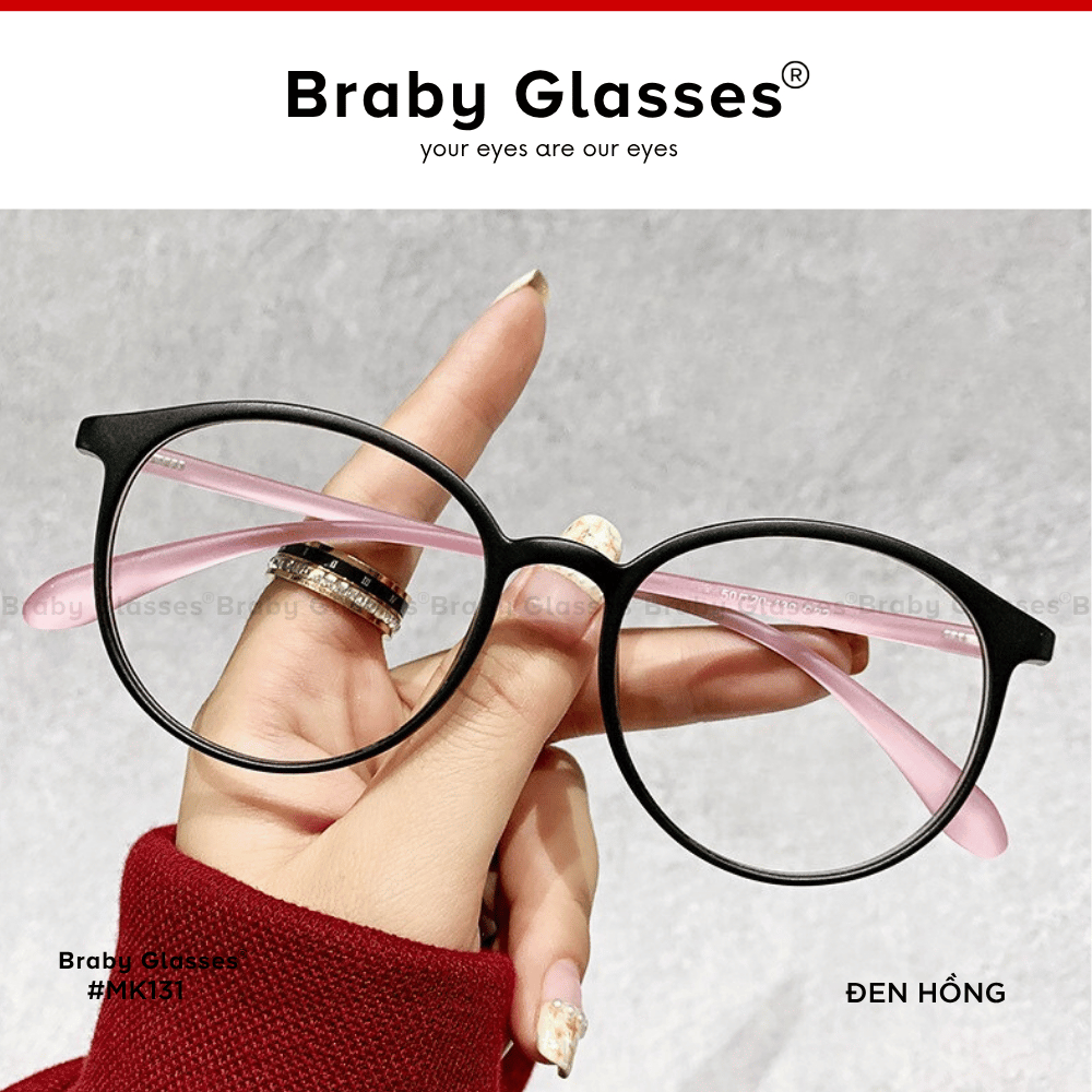 Gọng kính cận mắt tròn thời trang nam nữ Braby Glasses chất liệu nhựa dẻo đơn giản và trẻ trung MK131