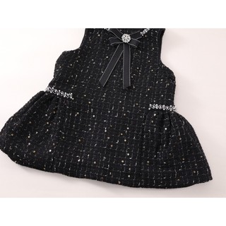 Váy Dạ Cho Bé Gái,  Váy Dạ Sát Nách Lót Nhung Ấm Áp Cho Bé Kèm Nơ Tiểu Thư Bling Sang Trọng