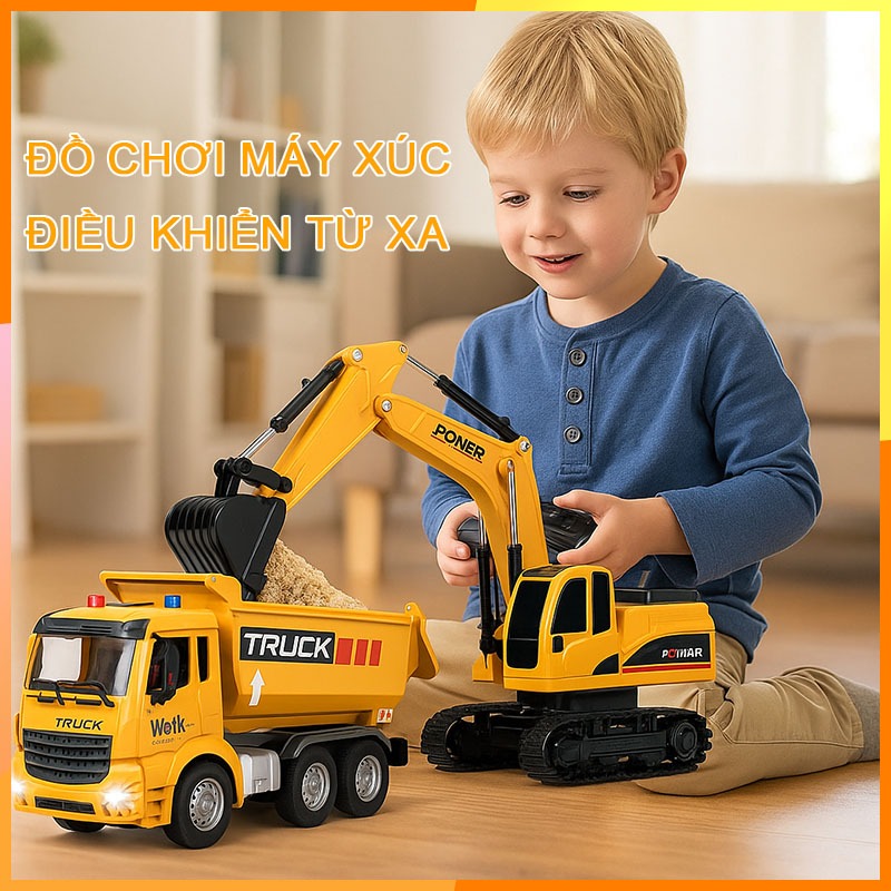 Moontoy Đồ Chơi Máy xúc / Máy ủi /Xe bồn / Xe Ben Điều Khiển Hợp Kim Pin Sạc – Đồ ChơiMô Hình Xe Công Trình Cho Bé Trai