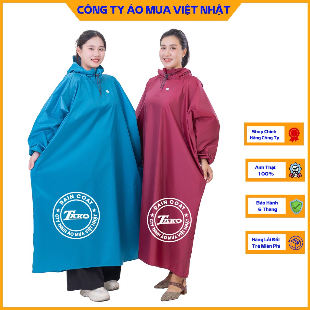 Áo mưa bít kín Công ty Áo mưa Việt Nhật vải dù trơn, có phản quang sau lưng