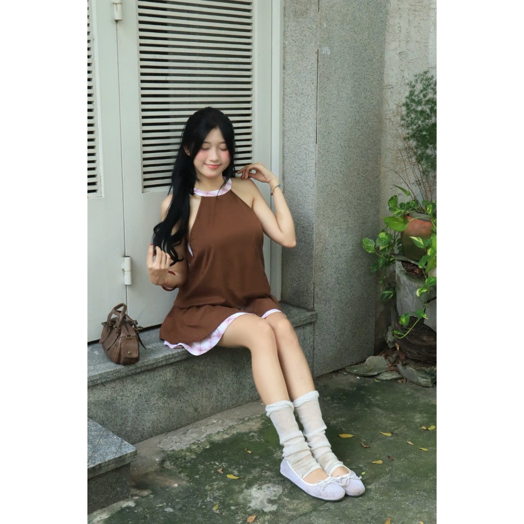 Đầm Nữ FYSION DRESS Cổ Yếm Phối Viền Caro Thời Trang Dạo Phố SECODEE