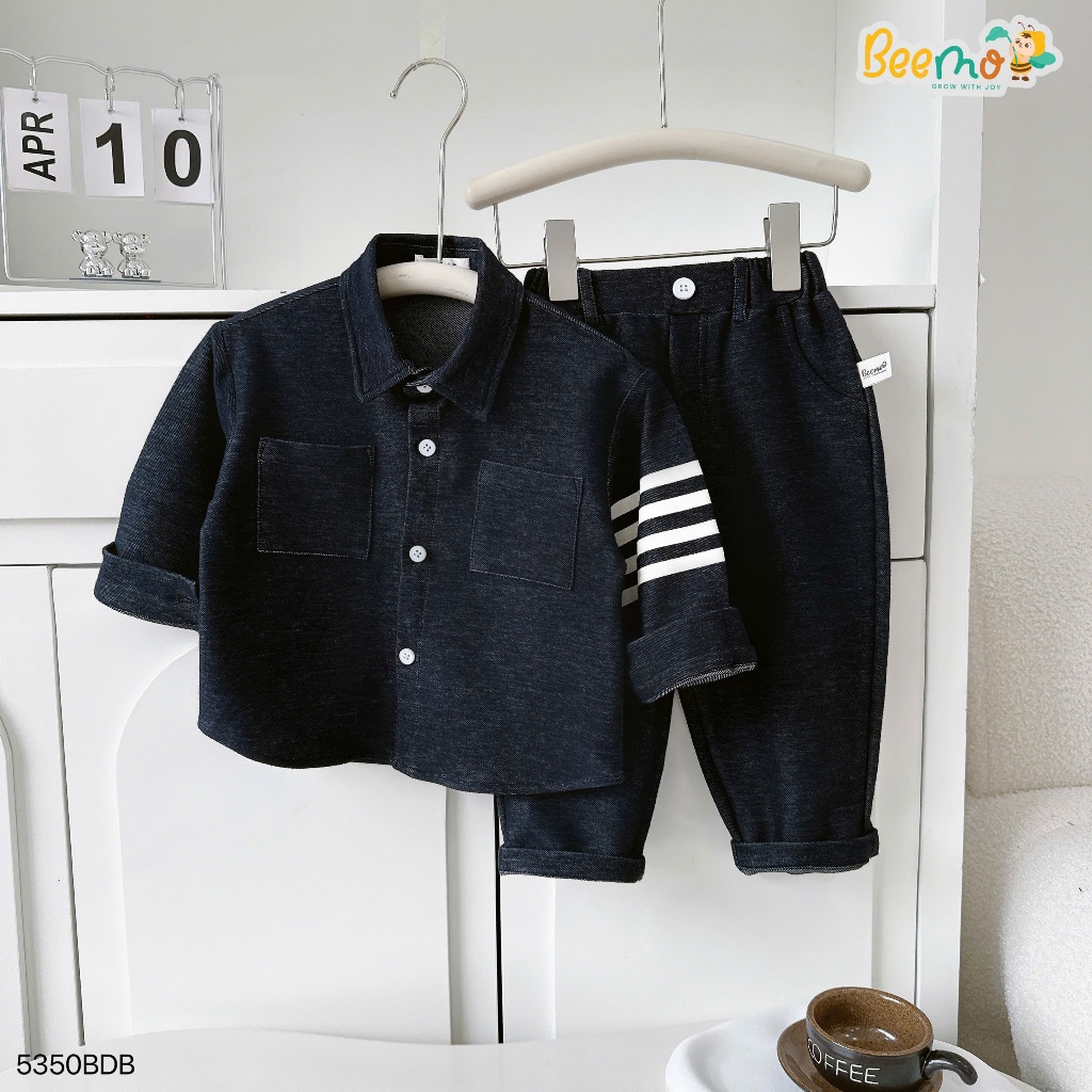 Bộ sơ mi giả bò cổ đức phong cách Hàn Quốc, set sơ mi bảnh bao cho bé 5350BDB
