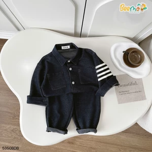 Bộ sơ mi giả bò cổ đức phong cách Hàn Quốc, set sơ mi bảnh bao cho bé 5350BDB