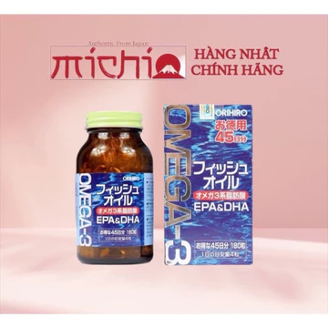 Dầu Cá Orihiro fish oil, Omega 3 EPA & DHA Orihiro Nhật Bản Hộp 180 Viên Thông Minh, Mắt Sáng