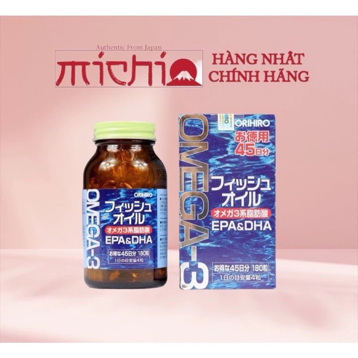 Dầu Cá Orihiro fish oil, Omega 3 EPA & DHA Orihiro Nhật Bản Hộp 180 Viên Thông Minh, Mắt Sáng