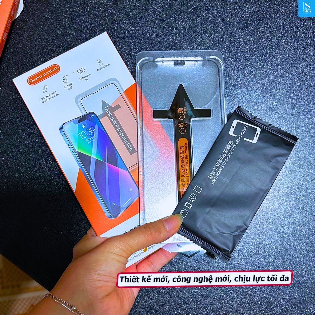 Cường lực tự dán cao cấp iphone 17 ProMax 17 Air 14 Pro Max 14 Plus 13 12 11 ProMax Xs Max X Xr 15 16 khung tự lấy bụi