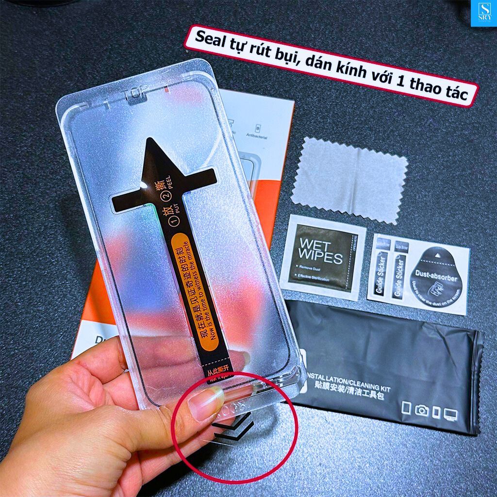 Cường lực tự dán cao cấp iphone 17 ProMax 17 Air 14 Pro Max 14 Plus 13 12 11 ProMax Xs Max X Xr 15 16 khung tự lấy bụi