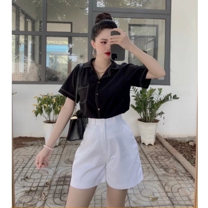 [Peinn]Quần short nữ lưng cao Túi Mổ chất liệu vải kaki mềm, đẹp co giãn nhẹ kiểu dáng Hàn Quốc trẻ trung năng động