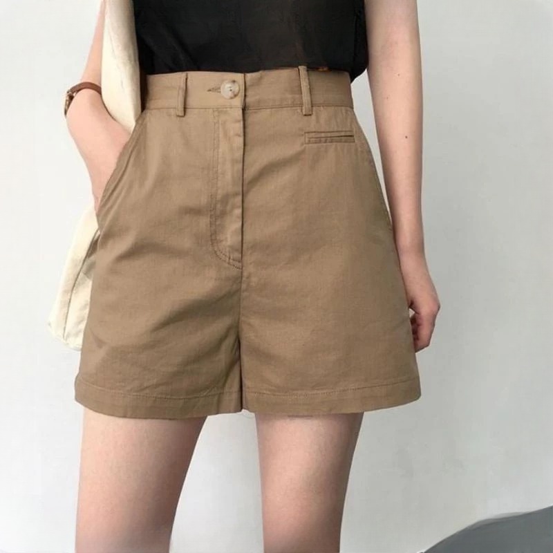 [Peinn]Quần short nữ lưng cao Túi Mổ chất liệu vải kaki mềm, đẹp co giãn nhẹ kiểu dáng Hàn Quốc trẻ trung năng động