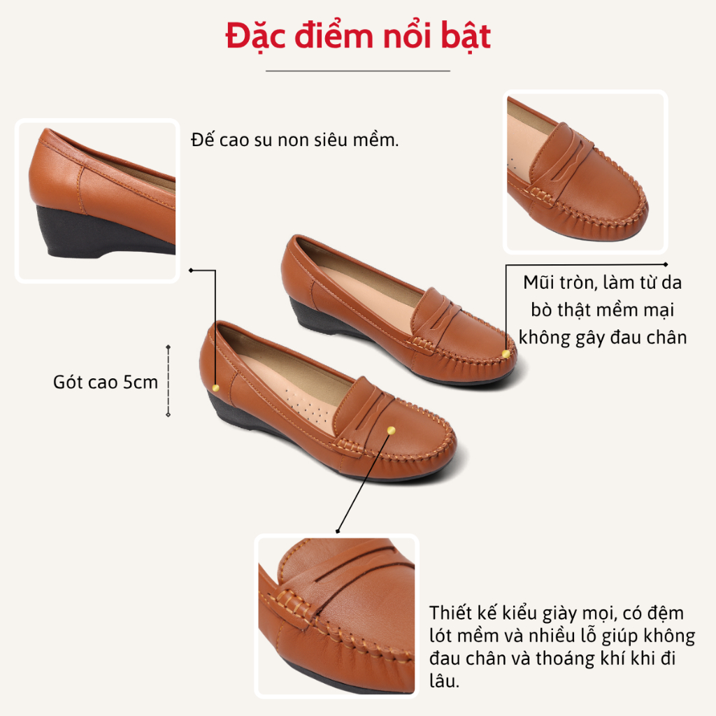 Giày Mọi Nữ Đế Xuồng 5cm Da Thật Pixie X997