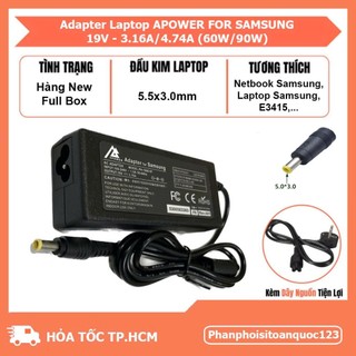 Sạc Laptop APOWER For Samsung 19V – 3.16A/4.7A (Đầu Kim 5.5X3.0mm) – Adapter Tương Thích Laptop