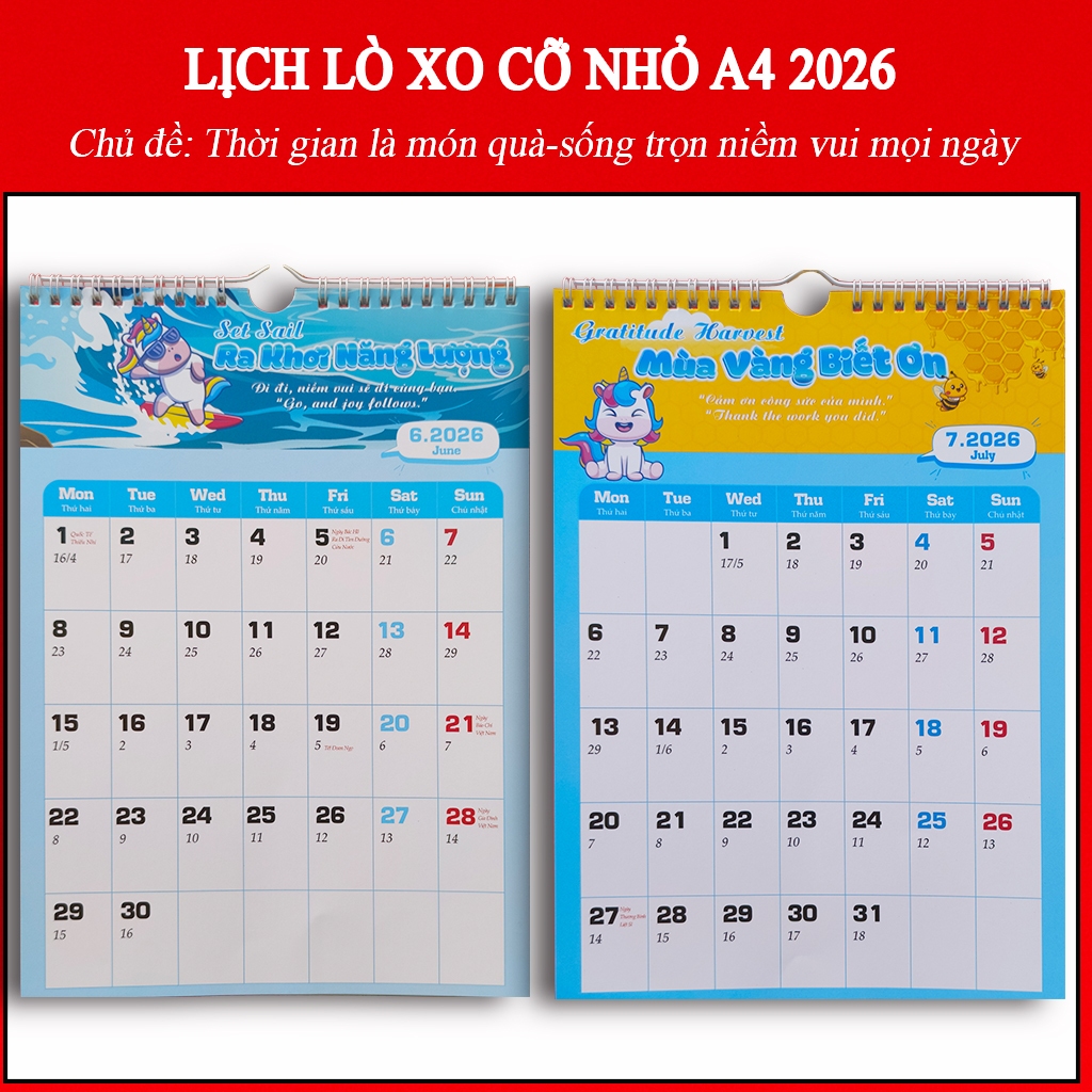Lịch Lò Xo Treo Tường Cỡ Nhỏ A4 2026 – Chủ đề Thời gian là món quà