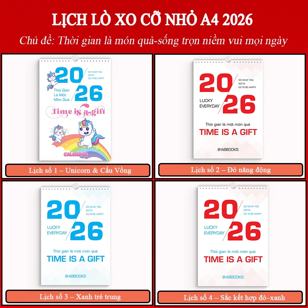 Lịch Lò Xo Treo Tường Cỡ Nhỏ A4 2026 – Chủ đề Thời gian là món quà