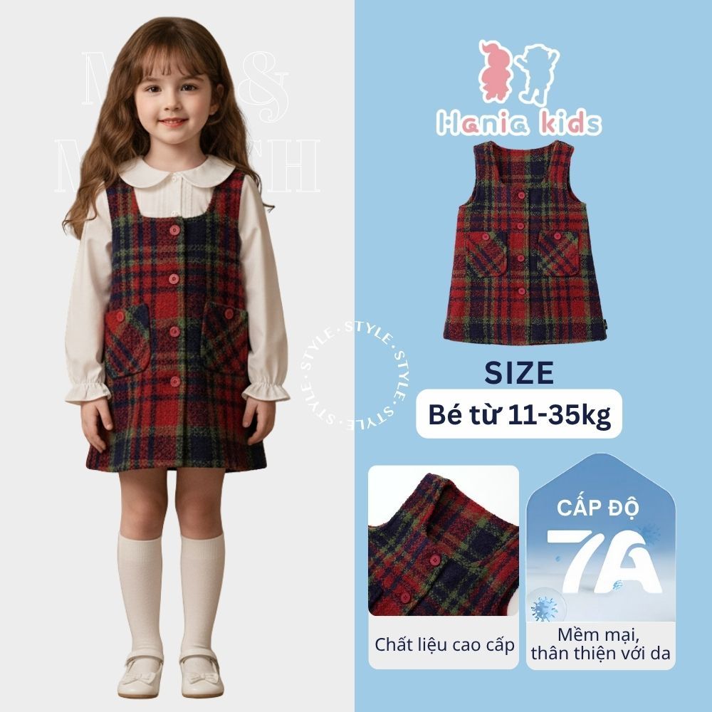 Váy Dạ Hania Kids Cho Bé Gái, Váy Dạ Cho Bé Gái  Thiết Kế Sát Nách Chất LiệU Dạ Nỉ Trần Bông Ấm Áp