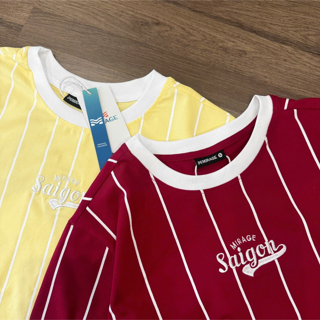 Áo Thun Mirage Phối Sọc Vàng - Đỏ Local Brand Chất 100% Cotton Mềm Mịn Thoáng Mát.