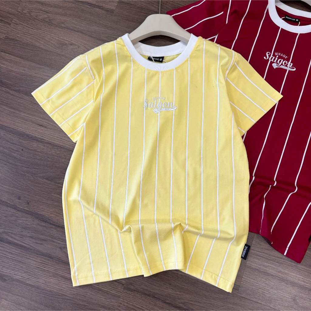 Áo Thun Mirage Phối Sọc Vàng - Đỏ Local Brand Chất 100% Cotton Mềm Mịn Thoáng Mát.