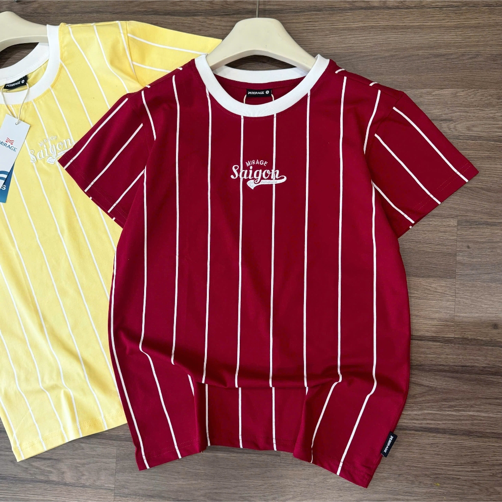 Áo Thun Mirage Phối Sọc Vàng - Đỏ Local Brand Chất 100% Cotton Mềm Mịn Thoáng Mát.