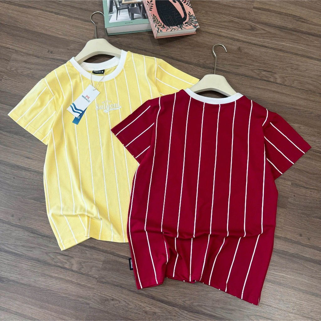 Áo Thun Mirage Phối Sọc Vàng - Đỏ Local Brand Chất 100% Cotton Mềm Mịn Thoáng Mát.