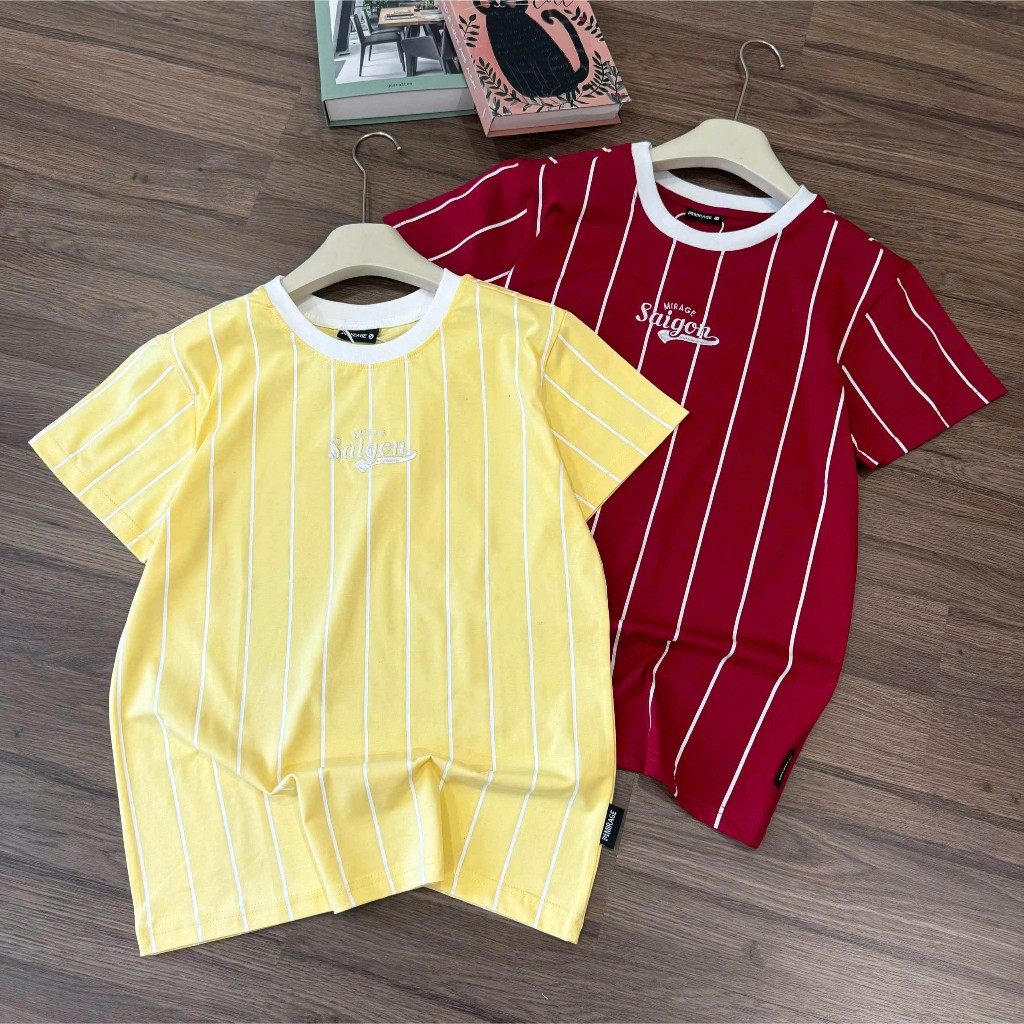 Áo Thun Mirage Phối Sọc Vàng - Đỏ Local Brand Chất 100% Cotton Mềm Mịn Thoáng Mát.