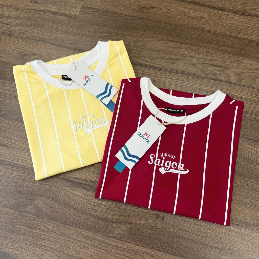 Áo Thun Mirage Phối Sọc Vàng - Đỏ Local Brand Chất 100% Cotton Mềm Mịn Thoáng Mát.