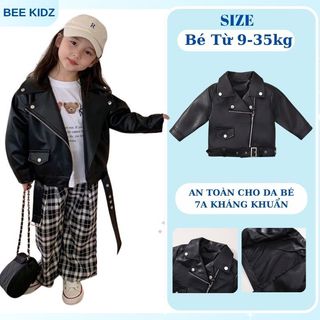 Áo Khoác Cho Bé Gái, Áo Khoác Da Cho Bé Gái Thiết Kế Đai Chất Liệu Da Chống Nước