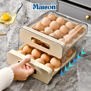 Hộp Khay Đựng Trứng 2 Tầng Xếp Chồng Tiện Lợi, Khay Bảo Quản Trứng Tủ Lạnh 32 Ô Nắp Đậy Chống Bụi