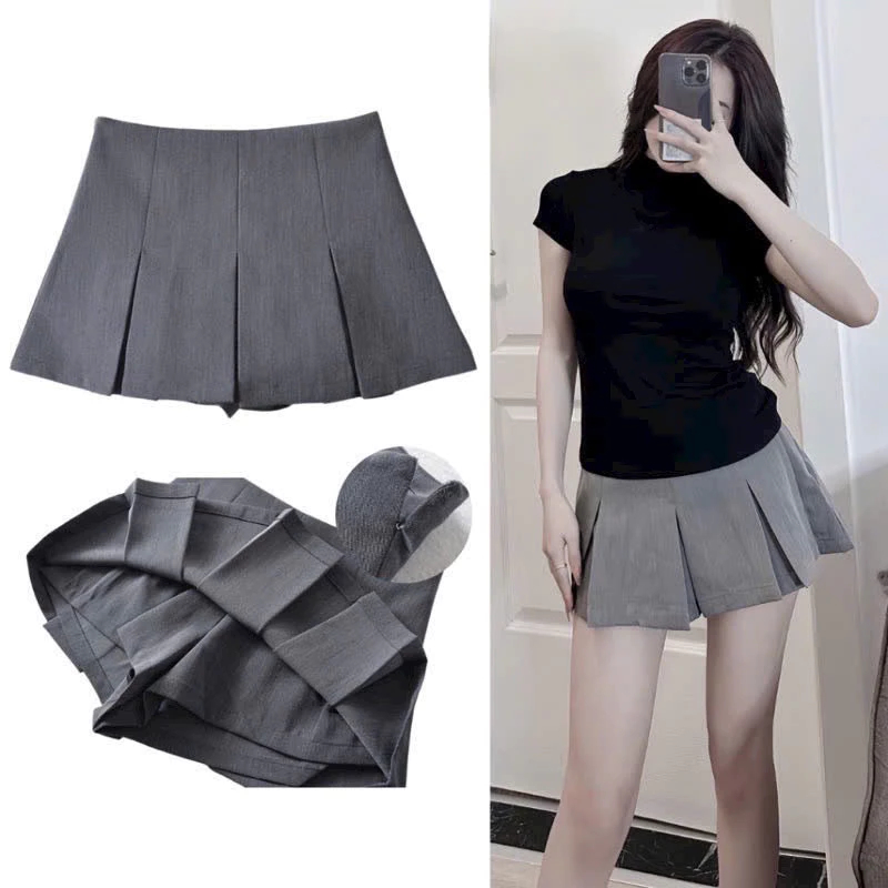 [Peinn]Chân váy xếp ly ngắn cạp cao tôn dáng, kiểu xếp ly to dáng xòe cao cấp khóa kéo giọt lệ có quần trong mã 098