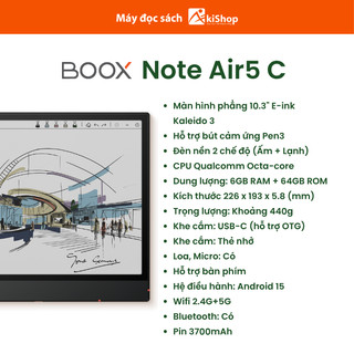 Máy đọc sách màu BOOX Note Air5 C (10.3 inch, Android 15, bút Pen3) - Sẵn hàng hỏa tốc HCM