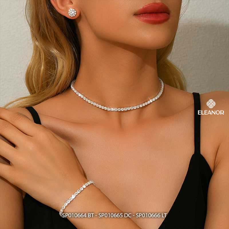 Dây chuyền lắc tay bông tai nữ Eleanor Accessories bộ trang sức đính đá phụ kiện trang sức 10664
