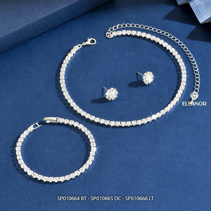 Dây chuyền lắc tay bông tai nữ Eleanor Accessories bộ trang sức đính đá phụ kiện trang sức 10664