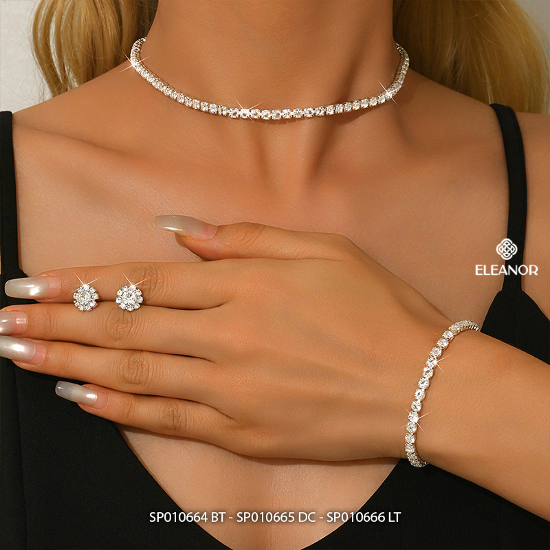 Dây chuyền lắc tay bông tai nữ Eleanor Accessories bộ trang sức đính đá phụ kiện trang sức 10664