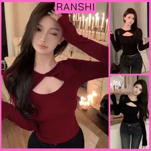 Áo Thun Dài Tay Khoét Ngực Ôm Dáng RANSHI Sexy Quyến Rũ tôn V1 Chất Cotton Mềm Mát - RA344
