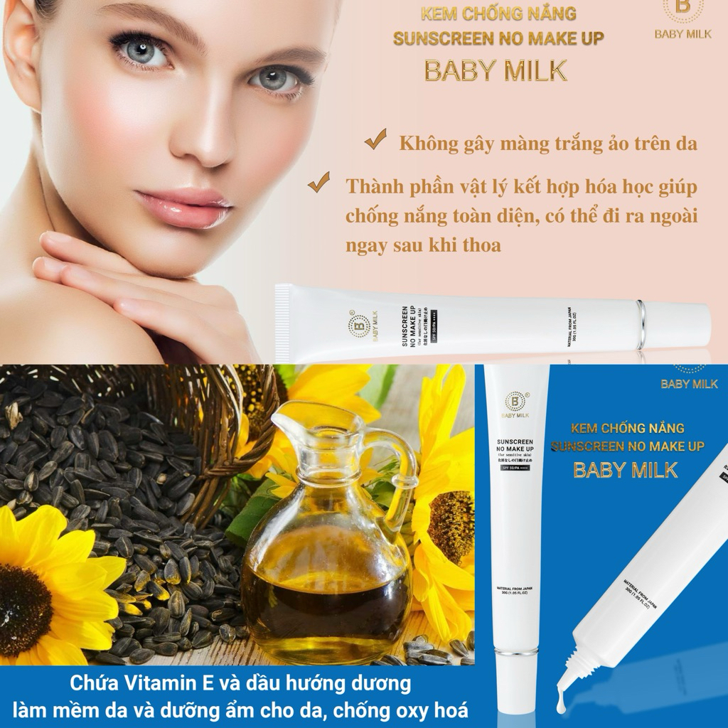 [Mới] Kem Chống Nắng Trong Veo Sunscreen No Make Up Baby Milk - Hàng Hiệu Cao Thiên Nhi