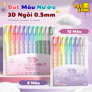 Bộ Bút Gel Nước Màu 3D Jelly Pen 6/12 Bút, Ngòi Bút 0.5mm, Mực Trơn Tru,Đều Màu Viết Được Trên Nhiều Bề Mặt Sáng Tạo