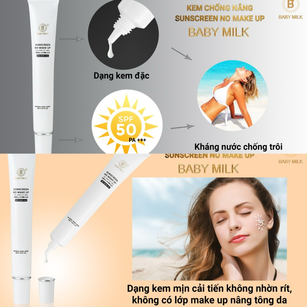 [Mới] Kem Chống Nắng Trong Veo Sunscreen No Make Up Baby Milk - Hàng Hiệu Cao Thiên Nhi