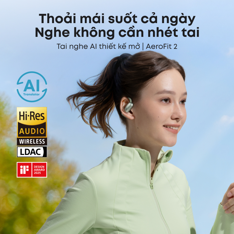 Tai nghe bluetooth kẹp tai Anker soundcore AeroFit 2, âm thanh Hi-Res, có thể điều chỉnh theo kích thước tai, đeo êm ái | BigBuy360 - bigbuy360.vn