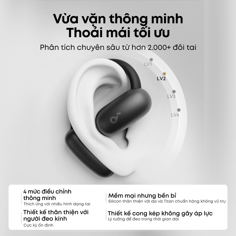 Tai nghe bluetooth kẹp tai Anker soundcore AeroFit 2, âm thanh Hi-Res, có thể điều chỉnh theo kích thước tai, đeo êm ái | BigBuy360 - bigbuy360.vn