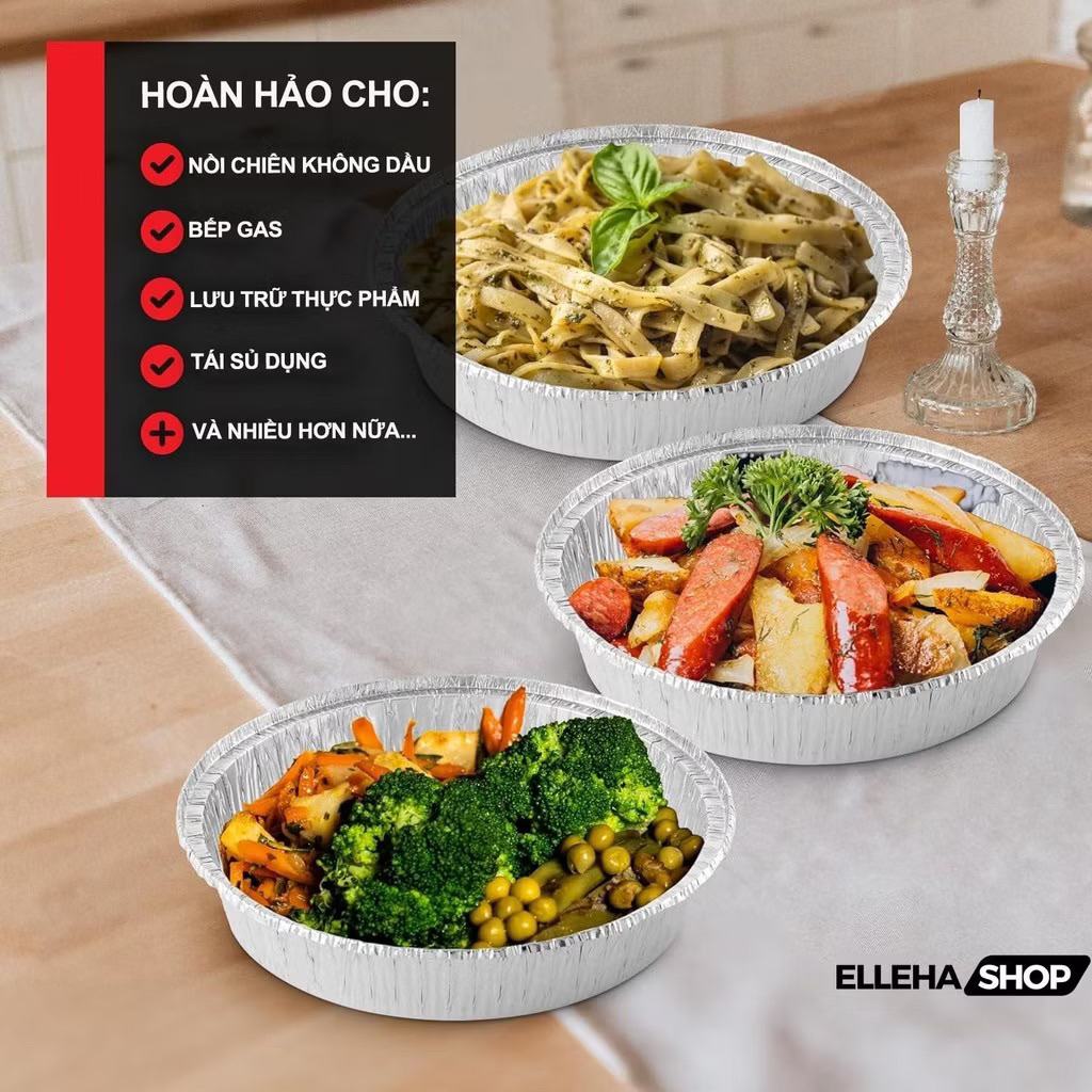 Siêu giảm giá 60% Sét 50 khay bạc và 45 khay giấy nến 22cm cho nồi chiên không dầu 5L-12L, dày cứng, tái sử dụng.