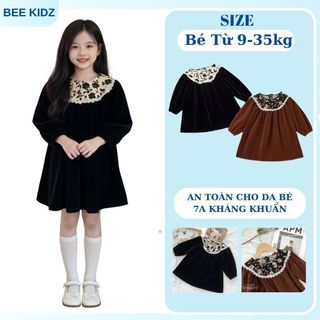 Váy Cho Bé Gái, Váy Nhung Cho Bé Gái Thiết Kế Cổ Hoa  Chất Liệu Mềm Mại