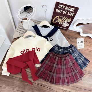 S349-[tomnaukid] Set áo kèm khăn phối chân váy caro xếp ly cho bé gái size từ 8-30Kg